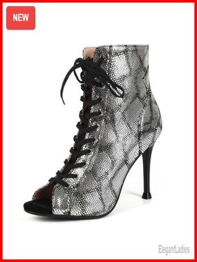 Scaoruki Women's Faux Leather Peep Toe Stiletto Dance Heeled Sandals Ankle Strap